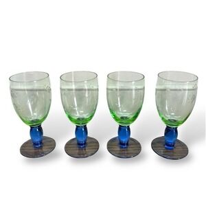 Pfaltzgraff Summer Breeze Blue Green Etched Leaf 17 oz Iced Tea Goblets-Set of 4
